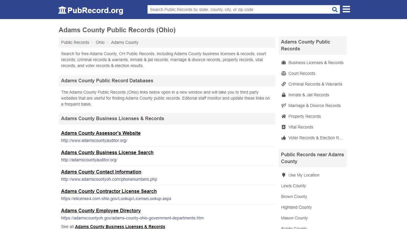 Free Adams County Public Records (Ohio Public Records) - PubRecord.org